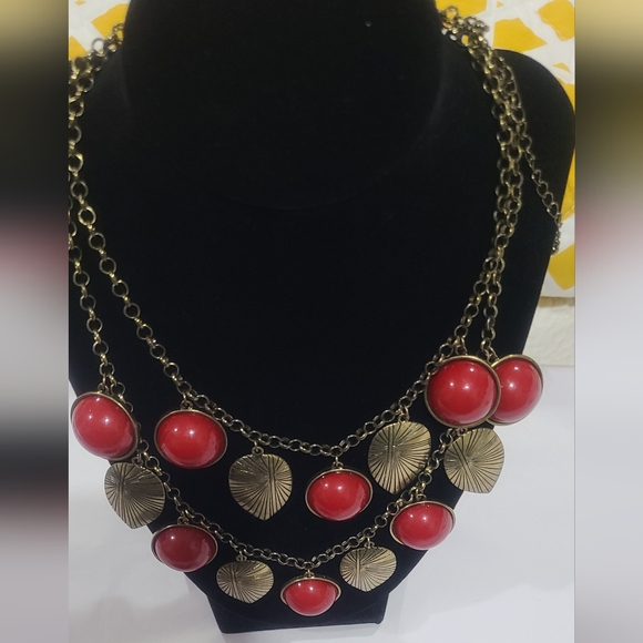 Antique Gold and Red Leaf Necklace and Earring Set-NEW - Picture 4 of 6